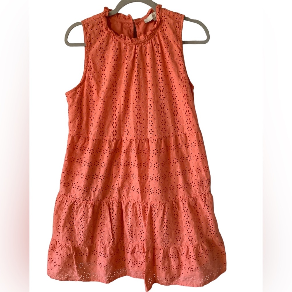 Loft High Neck Sleeveless Tiered Mini Dress in melon size Large